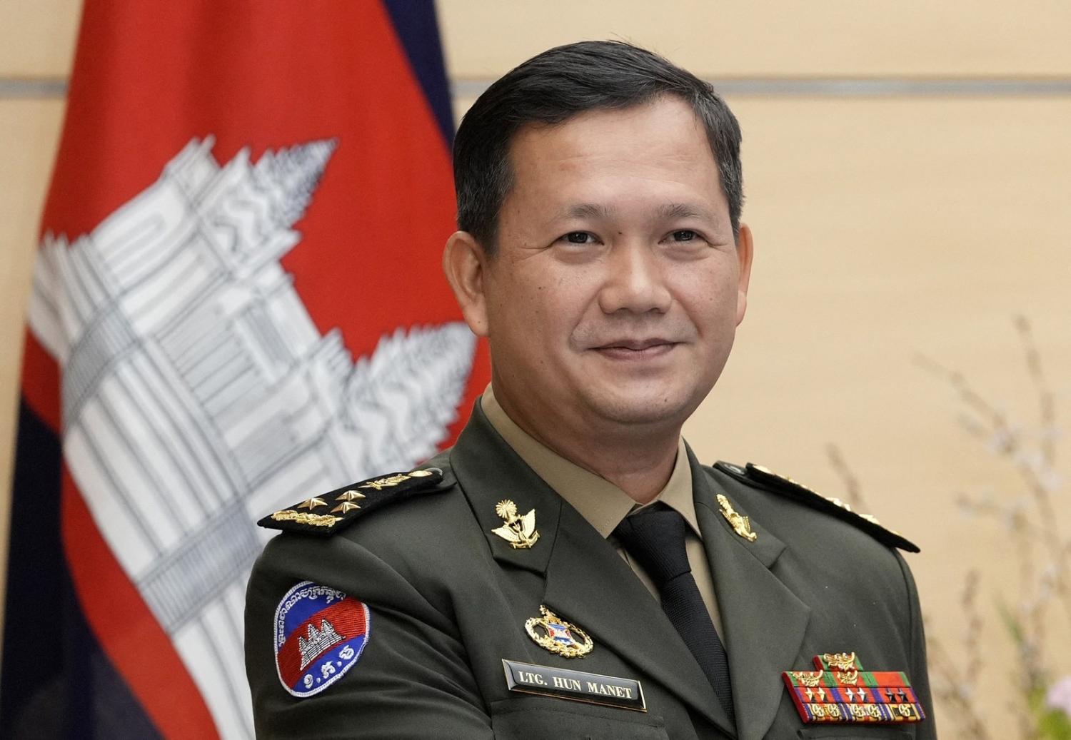 Hun Manet, Commander of the Royal Cambodian Army and elder son of Prime Minister Hun Sen, at a meeting with the Japanese prime minister (not pictured) in Tokyo, 16 February 2022 (Franck Robichon/AFP via Getty Images)